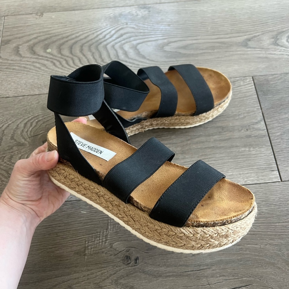 Steve Madden Black Platform Espadrilles